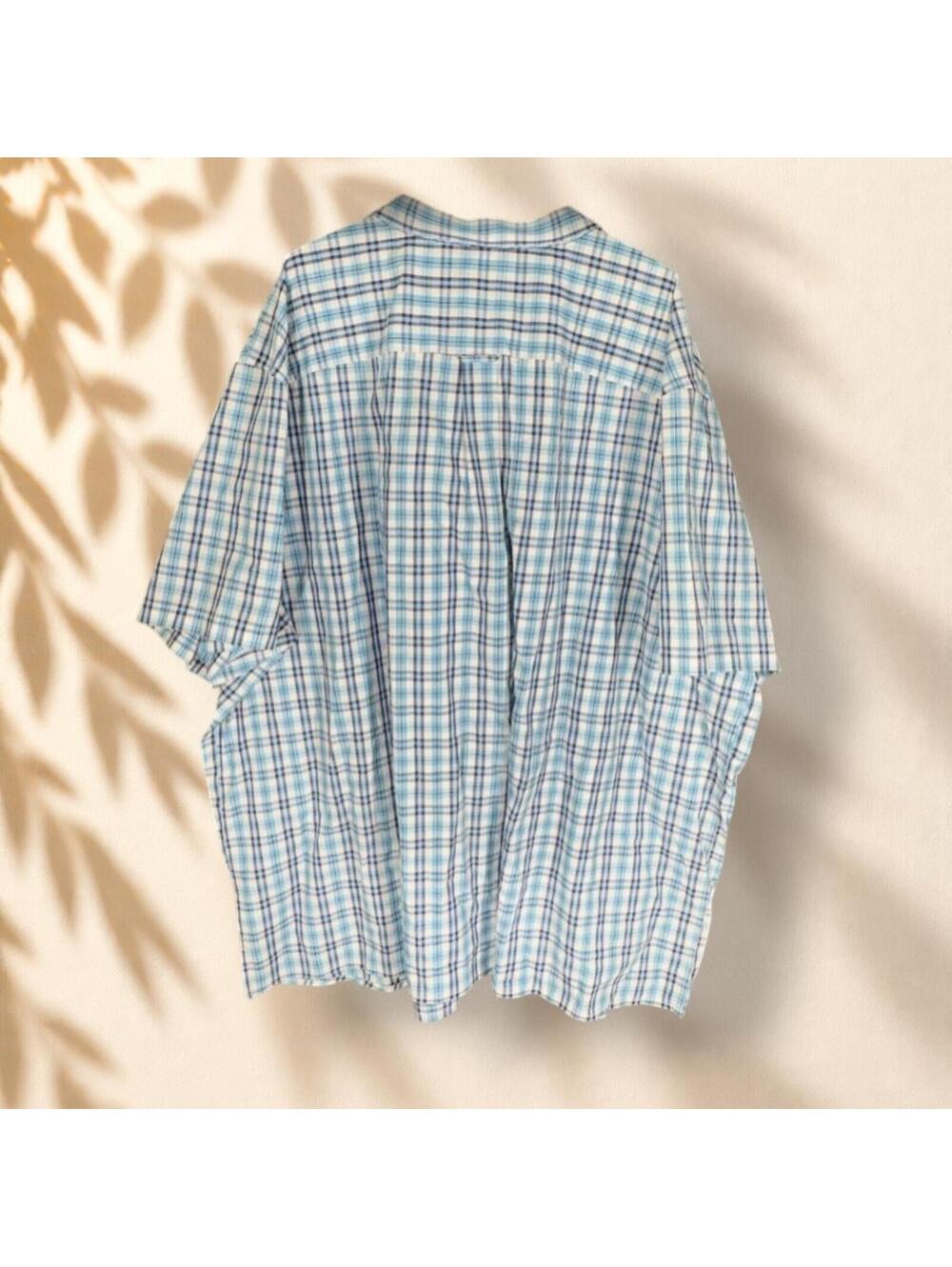 Harbor Bay Shirt Men 6XL Big Blue Plaid Button Up Collared Short Sleeve Pockets - Picture 2 of 7